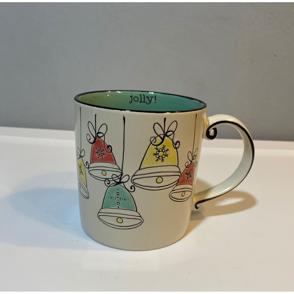 Spectrum Designz Jolly‎ Christmas Bell Coffee Mug Teal Interior Ceramic 2017